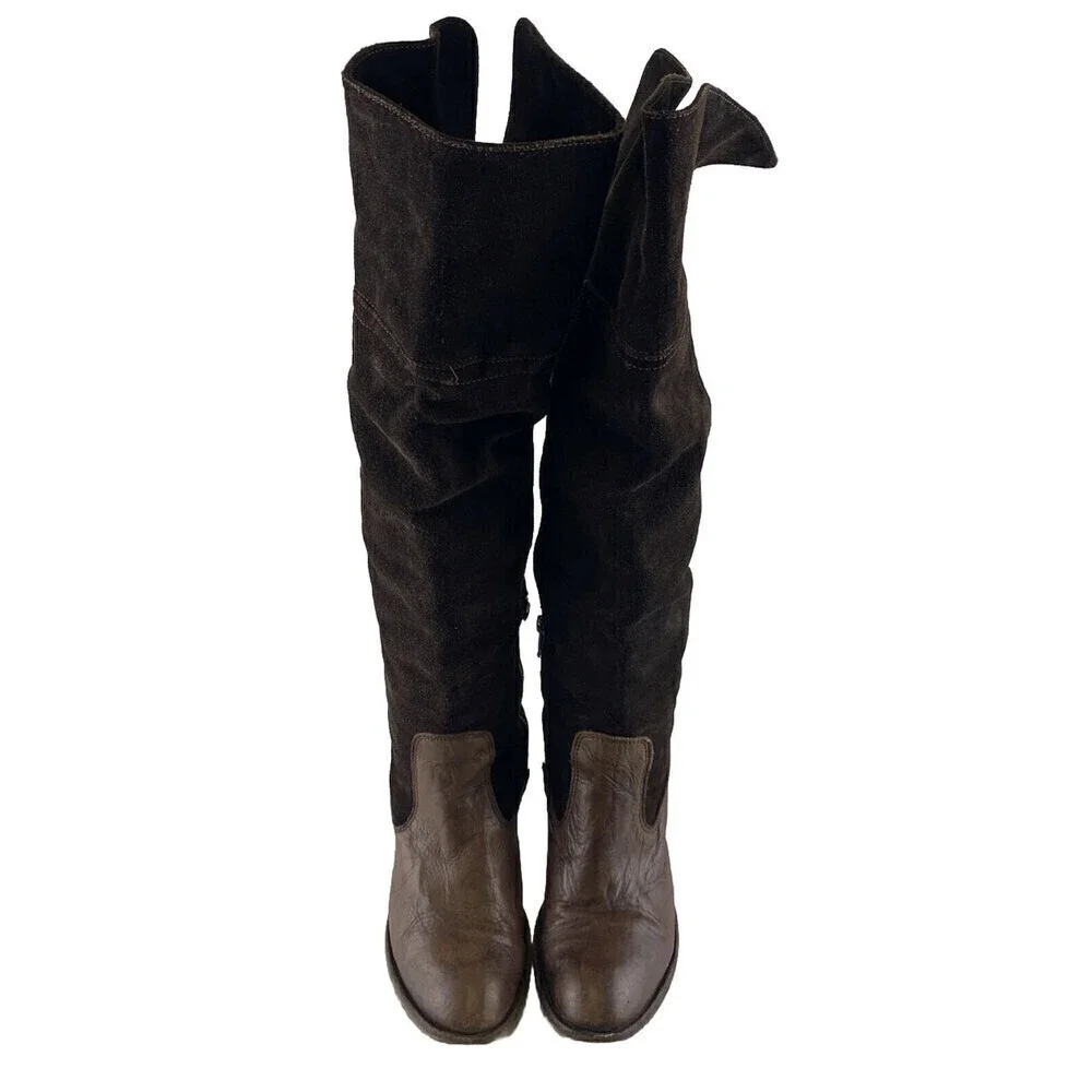 BOGO Miz Mooz Brown Suede Over Knee Heel Boot Mid Zip Pull On Leather 38 7.5-8